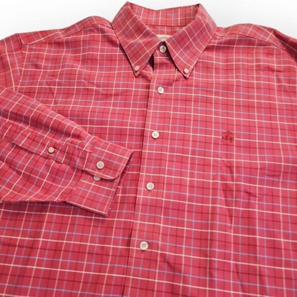 Brooks Brothers Tattersall Plaid Pink Long Sleeve Sheep Logo Shirt Mens X-Large